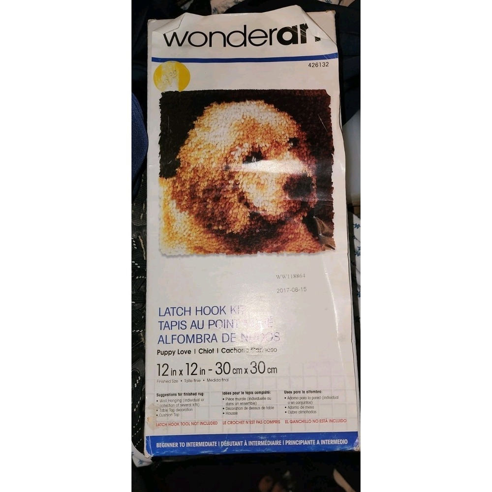 Caron WonderArt Puppy Love Dog Latch Hook Rug Kit 12" x 12" New Sealed Lab Retre